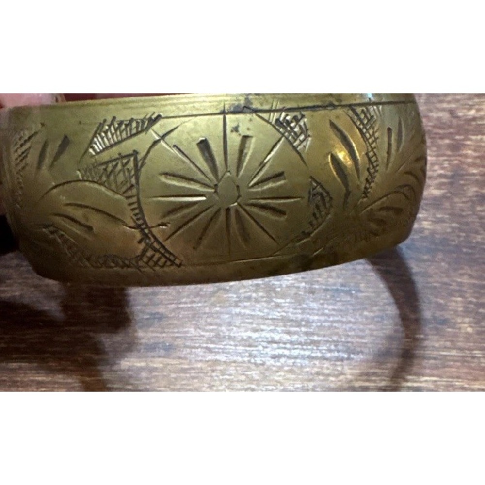 Brass Bangle Bracelet Wide Etched Retro Boho Jewelry Made In India - Picture 2 of 6